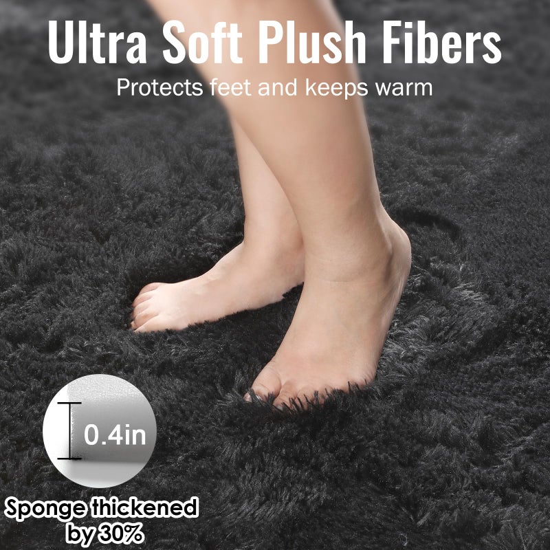 PAGISOFE Black Fluffy Shag Area Rugs for Bedroom 5x7, Soft Fuzzy Shaggy Machine Washable Rugs for Living Room,Plush Nursery Rug Kids Room Furry Floor Rug Boys Carpet for Teen Dorm Black Room Decor - Image 5